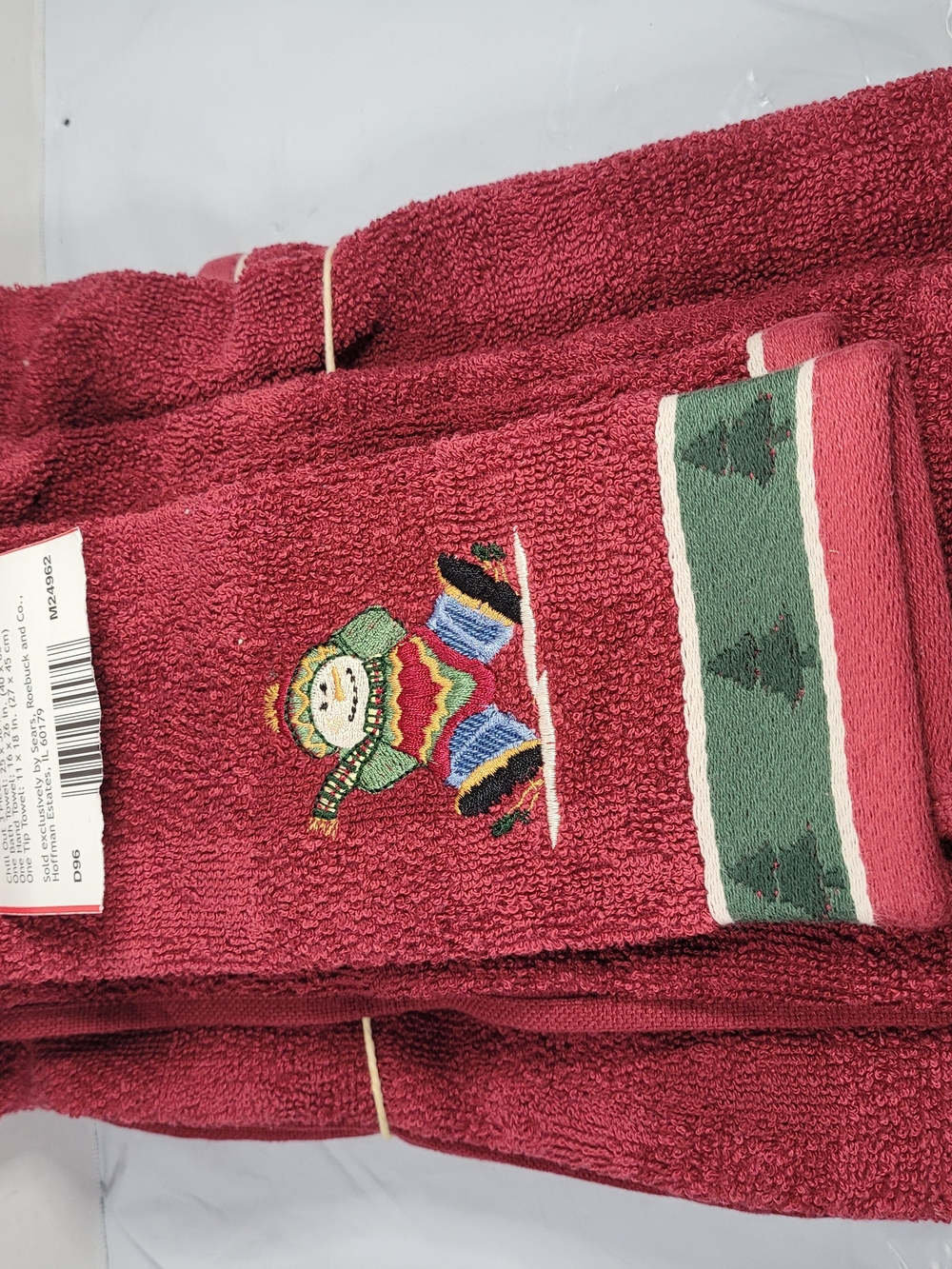 Vintage Sears Christmas Towels Set Red Snowman Chill Out (A1)